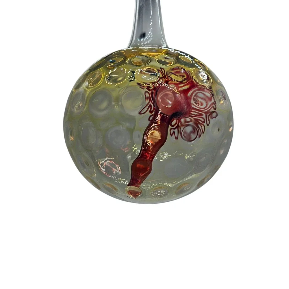 Handblown Glass Orb Ball Hummingbird Feeder Hanging Red Flower Indents Large